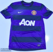 2012/13 Manchester United Away Football Shirt in blue, AON/Nike sponsors, Premier League shoulder