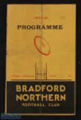 1937-38 Bradford Northern v Hunslet Rugby League Programme: 9.10.1937 has a horizontal & vertical