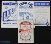 1953/54 Manchester United away programmes Cardiff City, Blackpool, Bolton Wanderers, Liverpool;