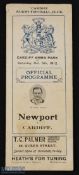 Very Rare 1912 Cardiff v Newport Rugby Programme: Great find, early clash between these two huge