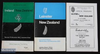 1963/72 NZ All Blacks in Ireland Rugby Programmes (3): v Ireland 1963 and v Leinster and v Ulster,