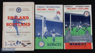 1951 England boys v Scotland boys at Chesterfield, 1952 England boys v Wales boys at Wembley, 1952