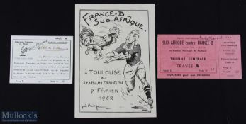 1952 France B v S Africa Signed Rugby Invite, Menu & Ticket (3): One of those superb Joe Bridge