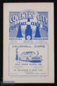 1953/54 Coventry City v Wolverhampton Wanderers floodlit friendly match 28 October 1953 at Highfield