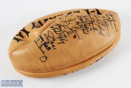 1993 British & I Lions Squad Signed Rugby Ball: As new, lovely uninflated tan leather Gilbert full