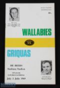 1969 Griquas v Wallabies Rugby Programme: Small, neat edition with coloured cover & pics for the