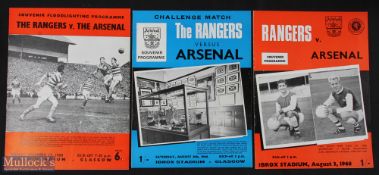 Rangers home programmes v Arsenal 1960/61 (13 December), 1966/67 (6 August), 1968/69 (3 August); all