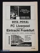 1972/73 UEFA Eintracht Frankfurt v Liverpool match programme 26 September 1972, 4 pager; fair/