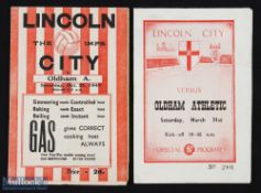 1947/48 Lincoln City v Oldham Athletic programme Div 3 (N) 25 October 1947; 1950/51 Lincoln City v