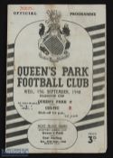 1948/49 Glasgow Cup s/f Queens Park v Celtic programme 15 September 1948; score to cover & inside,