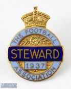1937 The Football Association Steward Final Tie Enamel Badge, with makers mark on back of Denton &