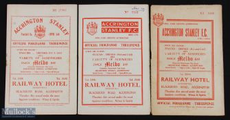 Accrington Stanley v Mansfield Town home programmes 1957/58, 1959/60, 1960/61; fair/good. (3)