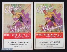 Hull City v Oldham Athletic home programmes 1947/48 & 1948/49 at Boothferry Park Div. 3 (N) matches;