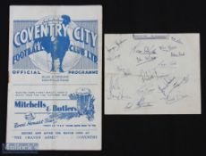Pre-War 1938/39 Coventry City v Newcastle Utd Div. 2 match programme 1st October 1938; staple
