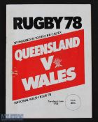 1978 Queensland v Wales Rugby Programme: Large well-illustrated issue from the less than