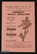 1947/48 Emergency Official programme Gillingham v Cheltenham Town, single sheet, 31 March 1948,