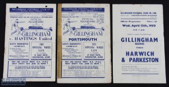 1949/50 Gillingham home programmes Hastings Utd (ph) (8-0 Gills), Portsmouth (22 February 1950) (HMS