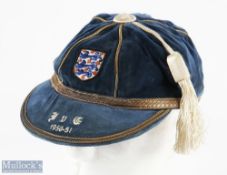 1950-51 Bert Williams England International Football Cap, dark blue with grey edging, with 3 cord