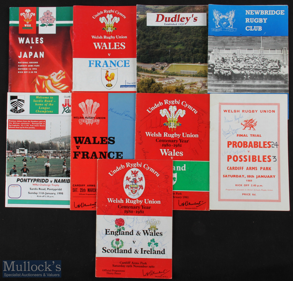 1969-2002 Welsh Interest Multi-Autographed Rugby Programmes (9): Some great teams here, heavily