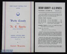 1946/47 Derby County v Sparta Prague friendly match programme 9 October 1946; also Derby County