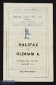 1947/48 Halifax Town v Oldham Athletic programme Div. 3 (N) 1st May 1948 final match; fair/good. (