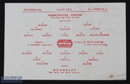 1945/1946 Manchester Utd v Barnsley War League North match programme 29 September 1945; single