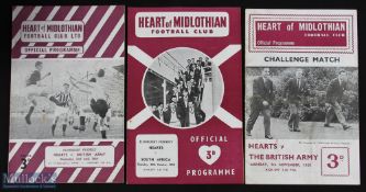 Hearts homes friendly match programmes 1957/58 v British Army, 1958/59 v South Africa (national