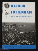 1967/68 European Cup Winners Cup Hajduk Split v Tottenham Hotspur match programme 20 September 1967;