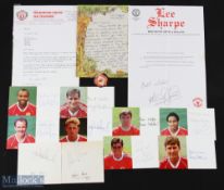 Manchester United Signed Photocards, Letters Signatures, to include Bryon Robson, Clayton Blackmore,