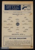 War abandoned season 1939/40 Manchester City v Manchester Utd league war cup match programme 27