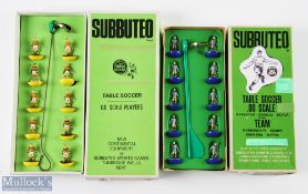 Subbuteo Heavyweight Football Teams, ref 32 gold and black hoops and ref 43 shy blue shirts, both in