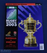 2003 RWC Final Programme Australia v England: Match 48 in good used condition