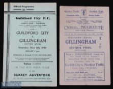 Gillingham away Southern League match programmes 1948/49 at Merthyr Tydfil (19 March), 1949/50 at