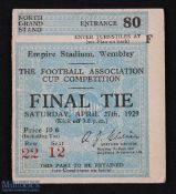 Ticket: 1929 FA Cup final Bolton Wanderers v Portsmouth, North Grandstand seat ticket 27 April