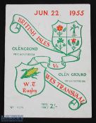 Scarce 1955 Western Transvaal v British & I Lions Rugby Programme: 22nd June, 16pp + covers. Small