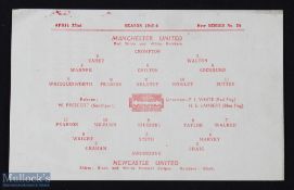 1945/1946 Manchester United v Newcastle United War League North match programme 22 April 1946;