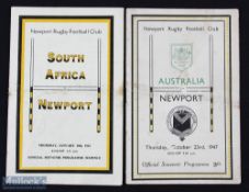 1947-1952 Newport v Tourists Rugby Programmes (2): Two famous Rodney Parade dates, v the Wallabies