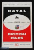 1968 Natal v British & I Lions Rugby Programme: 1st June at Durban issue, signed by 'Bok Andries