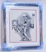 Kenny Dalglish Liverpool printed picture of him holding the FA Cup and Division 1 Trophy,