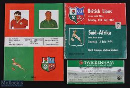 1974 British & I Lions etc Rugby Programmes/Ticket: S Africa v British Lions, 13th July. Well