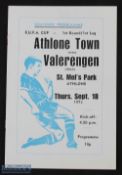 1975/76 Athlone Town v Valerengen (Norway) official programme UEFA Cup 18 September 1975 at St Mel's