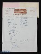 1949 SA 3rd Test Team v NZ Signed Sheet: Balmoral Hotel Durban headed paper has been signed by 16
