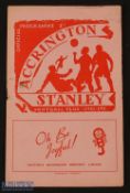 1952/53 Accrington Stanley v Halifax Town Div. 3 (N) programme 10 September 1952; fair. (1)