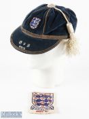 1950-51 Bert Williams England International Football Cap, dark blue with grey edging, with 3 cord