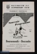 1952/53 Weymouth FC v Bournemouth & Boscombe friendly match programme 18 February 1953; fair/