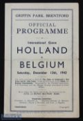 Wartime 1942/1943 Holland v Belgium international game fund raiser match programme 12 December