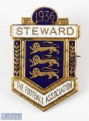 1936 The Football Association Steward Enamel Badge, with makers mark on back of Denton & Down