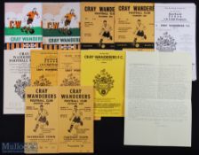 Non-League Cray Wanderers FC home programmes 1954/55 Bromley, 1957/58 Tilbury, 1958/59 Rest of