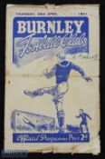 1950/51 Scarce friendly match programme Burnley v Hamburg SV 26 April 1951; crease, edge tears, team