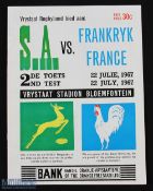 1967 S Africa v France Test Rugby Programme: 22nd July issue from Bloemfontein. VG
